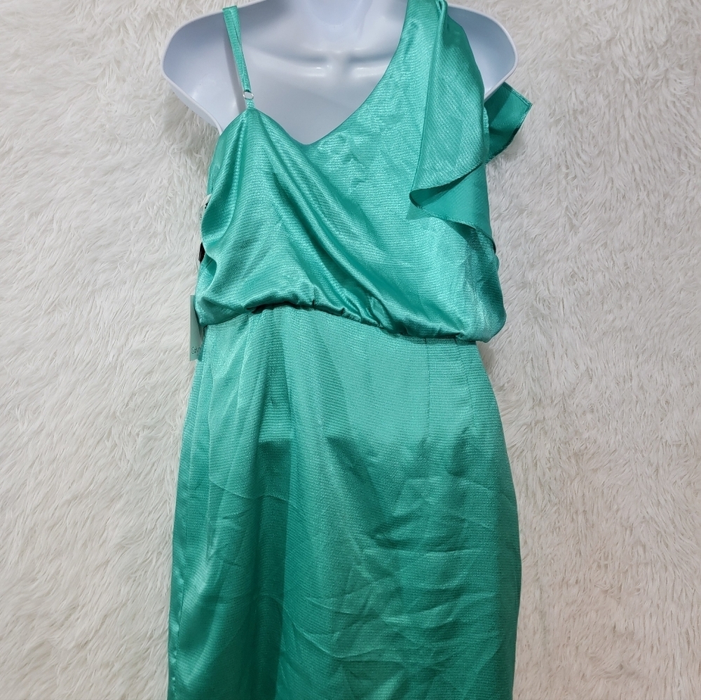 Calvin Klein One-Shoulder Spearmint Green Dress Size 8 - Picture 8 of 10